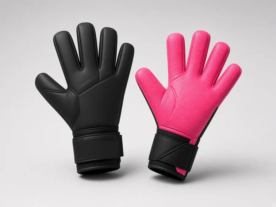 Last Stand concept: an all-black goalkeeper glove next to one showing a hot pink palm.